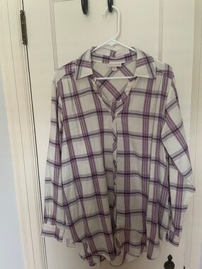 Knox Rose White and Purple Plaid Button-Down Shirt; Never Worn.
